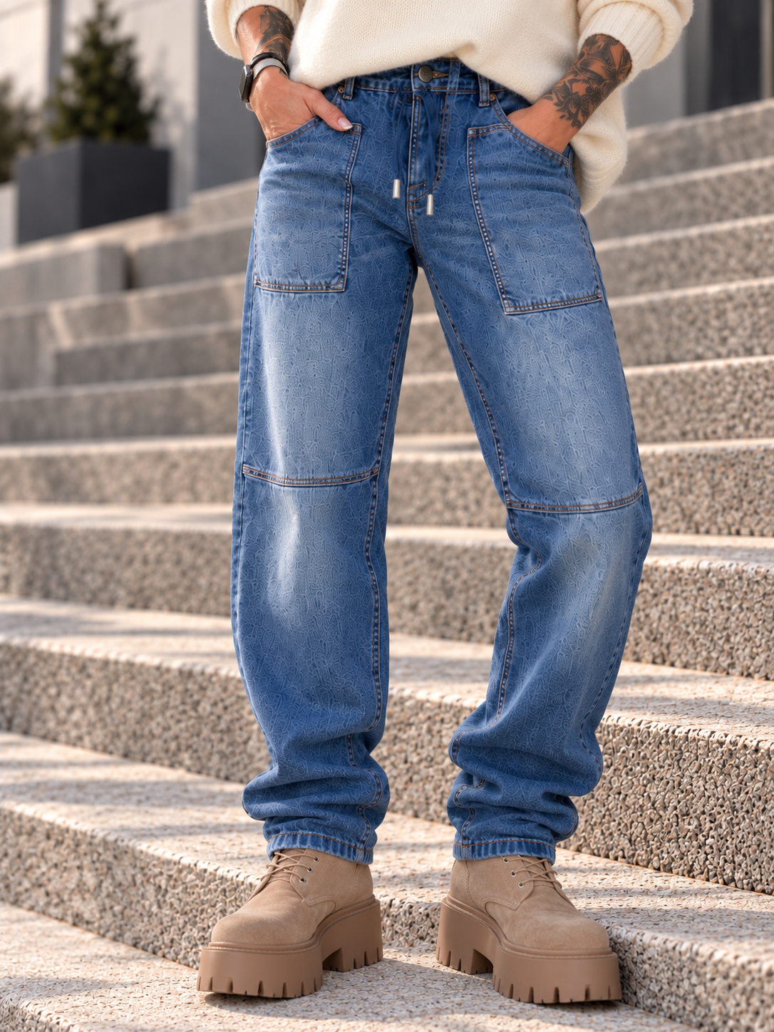 Ballonjeans mit großen Taschen - denim