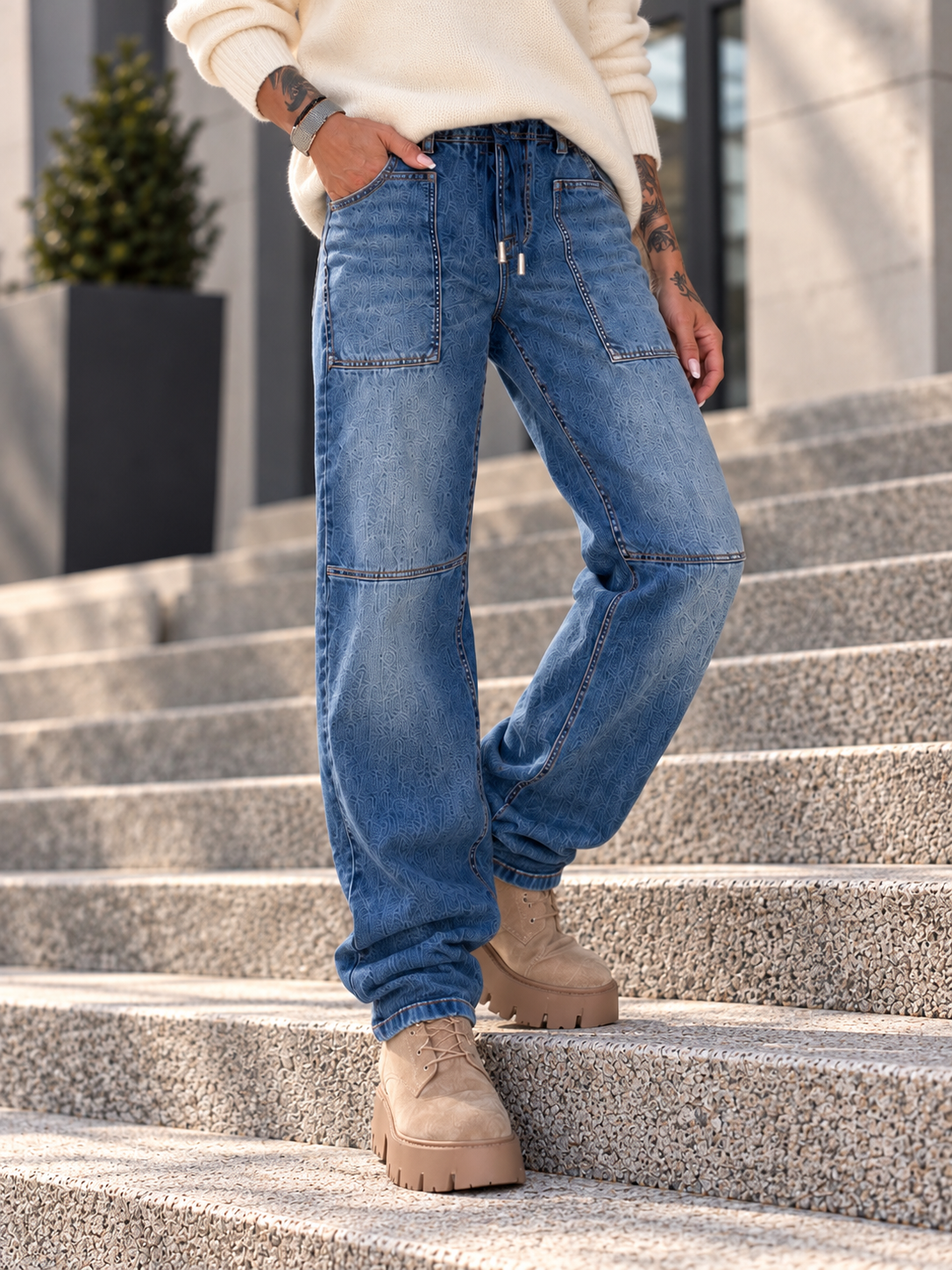 Ballonjeans mit großen Taschen - denim