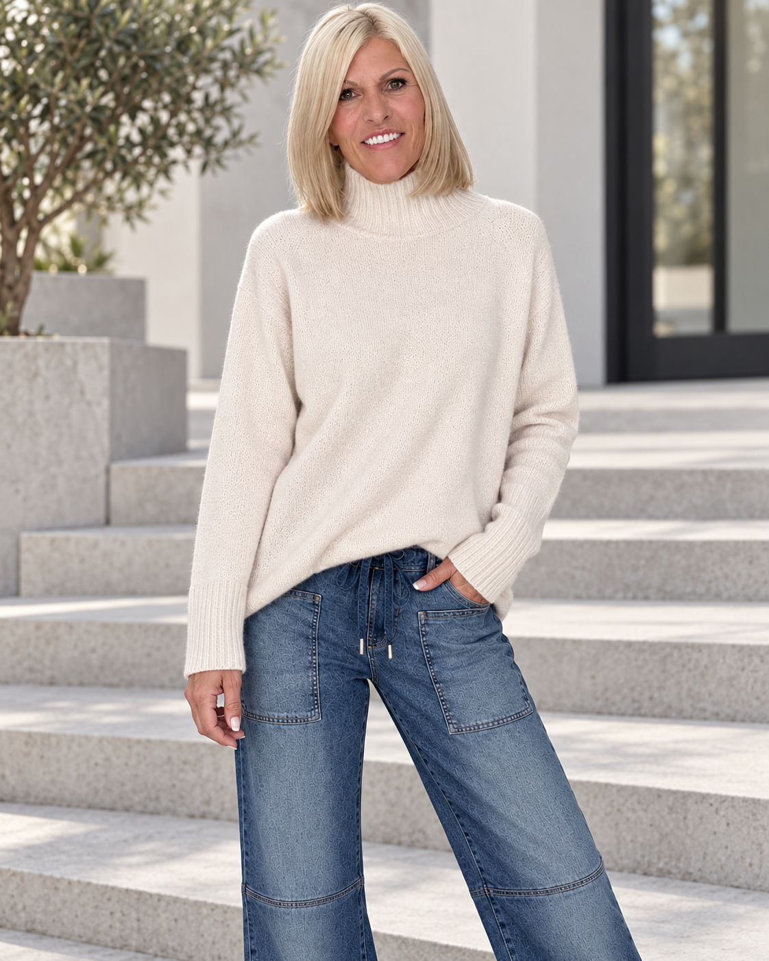 Weicher Pullover mit Stehkragen - beige