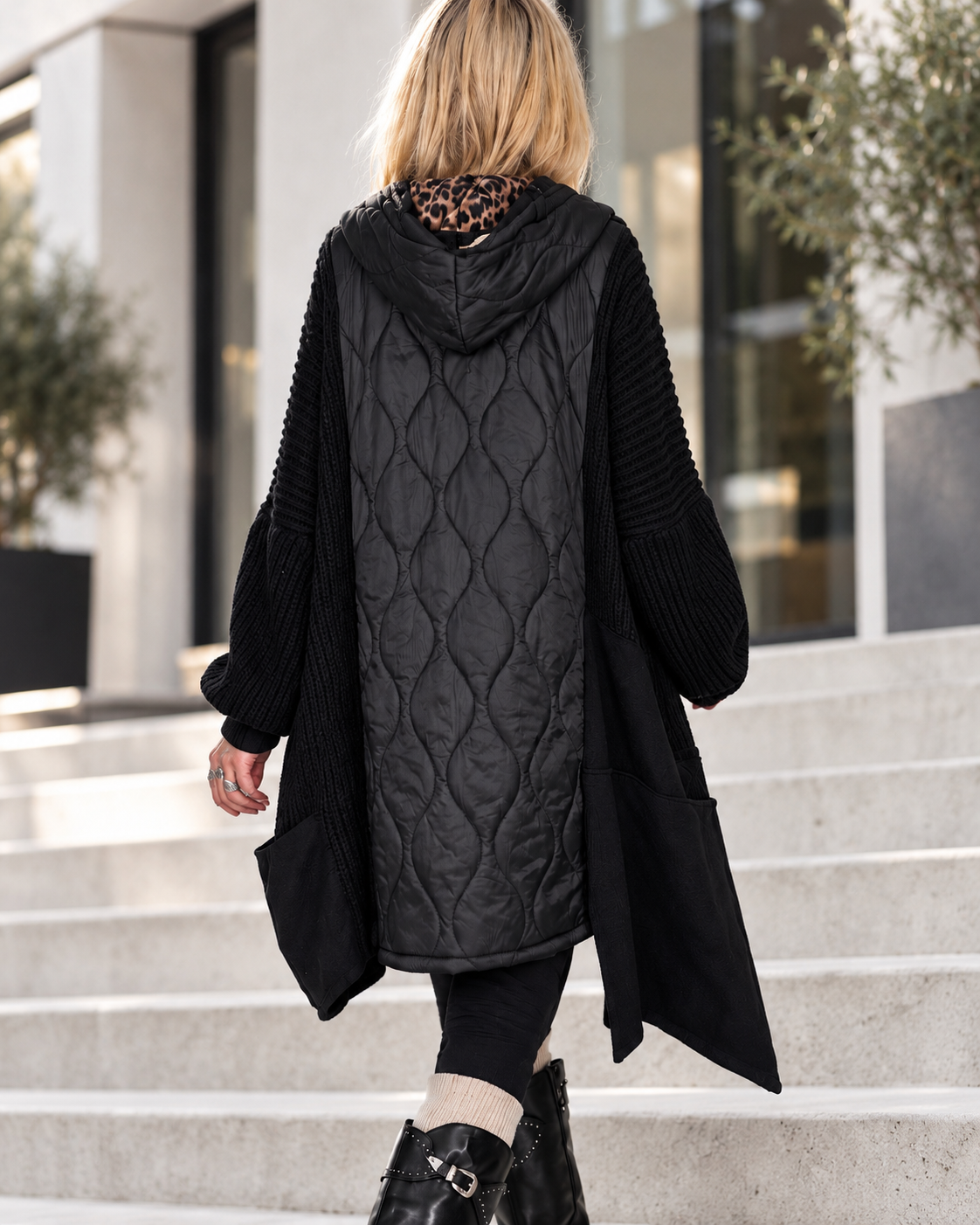 Oversized jacket in a mixed material design - black