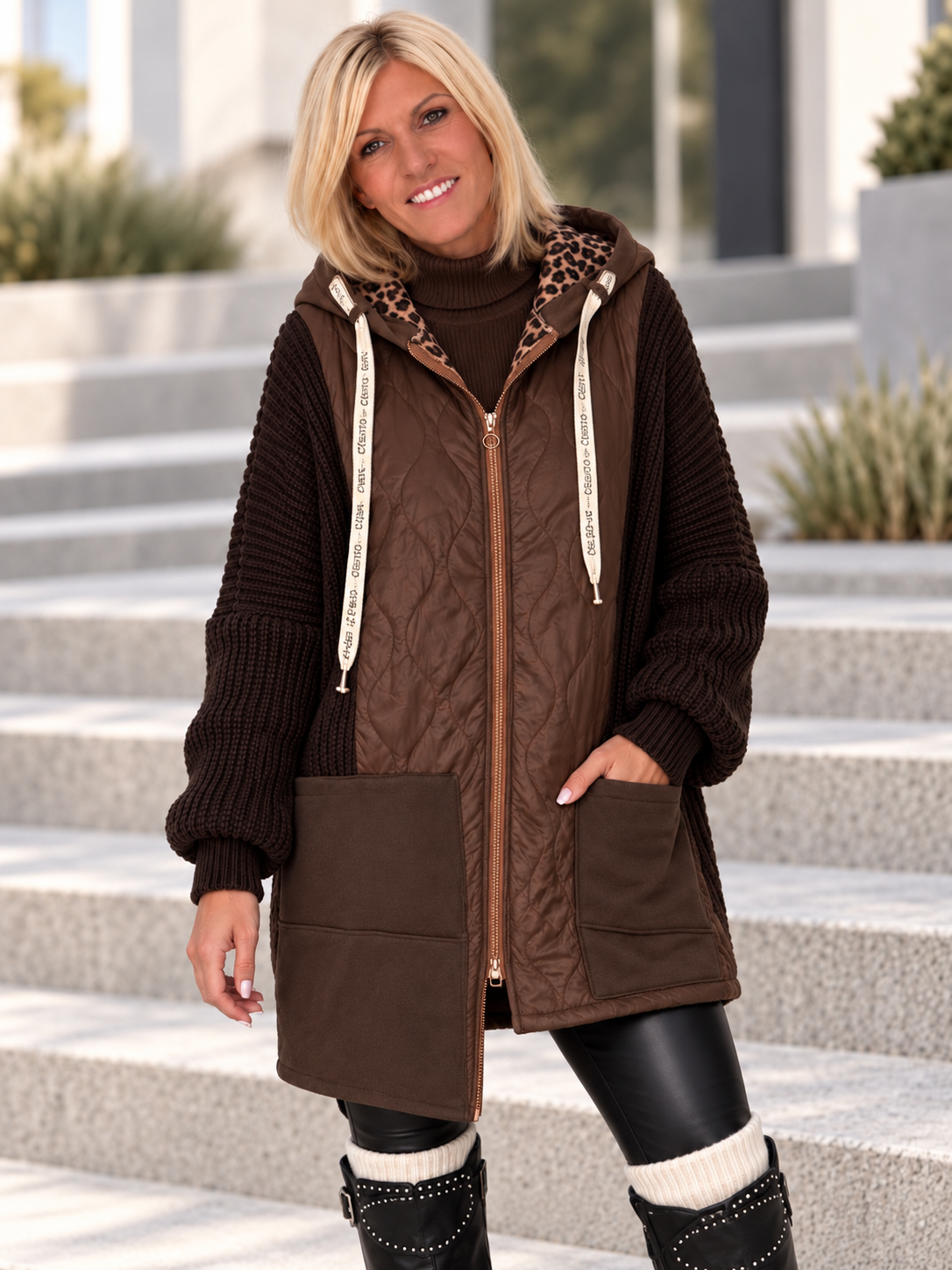 Oversized jacket in a material mix - mocha