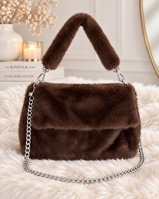 Kleine Tasche in Felloptik - mokka
