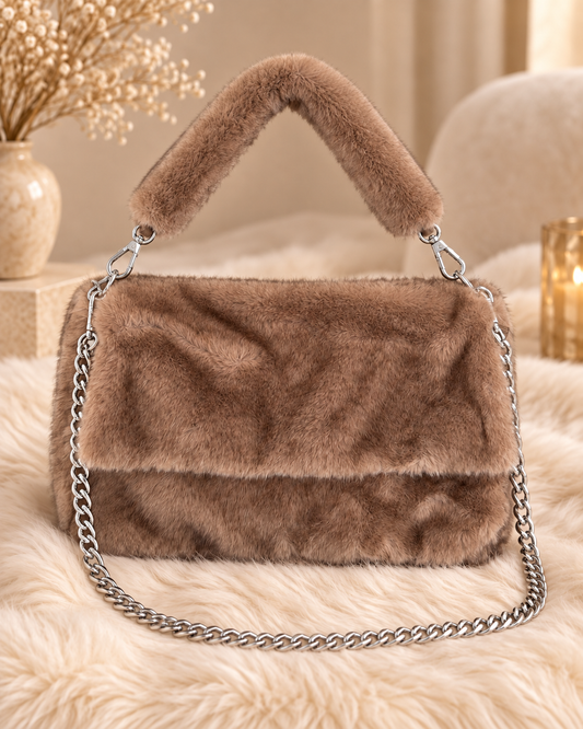 Kleine Tasche in Felloptik - taupe