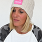 Knit Beanie with Statement Patch - beige