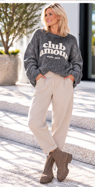 Kuscheliger Pullover Club Amour - anthrazit-beige
