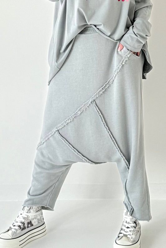 Harem pants with terry cloth seams model "Xana" - grey