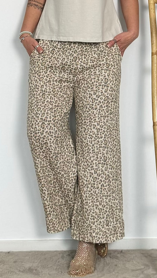 Linen trousers in Marlene style "Gela" - beige