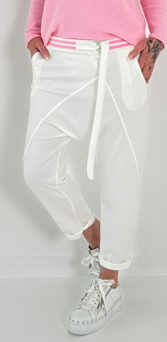 Baggy pants with two-tone waistband model "Spring Time" - white