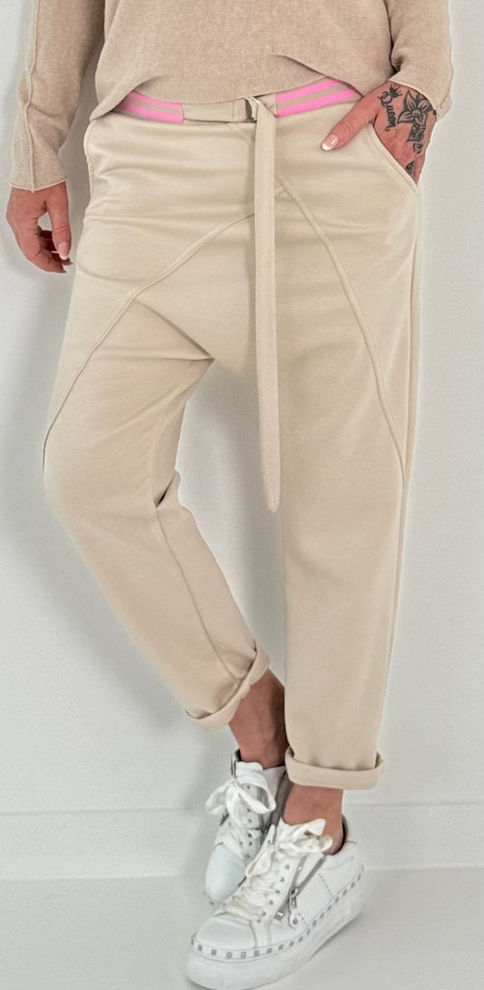 Baggy pants with two-tone waistband model "Spring Time" - beige