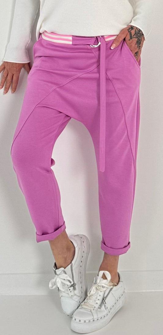 Baggy pants with two-tone waistband model "Spring Time" - candy pink