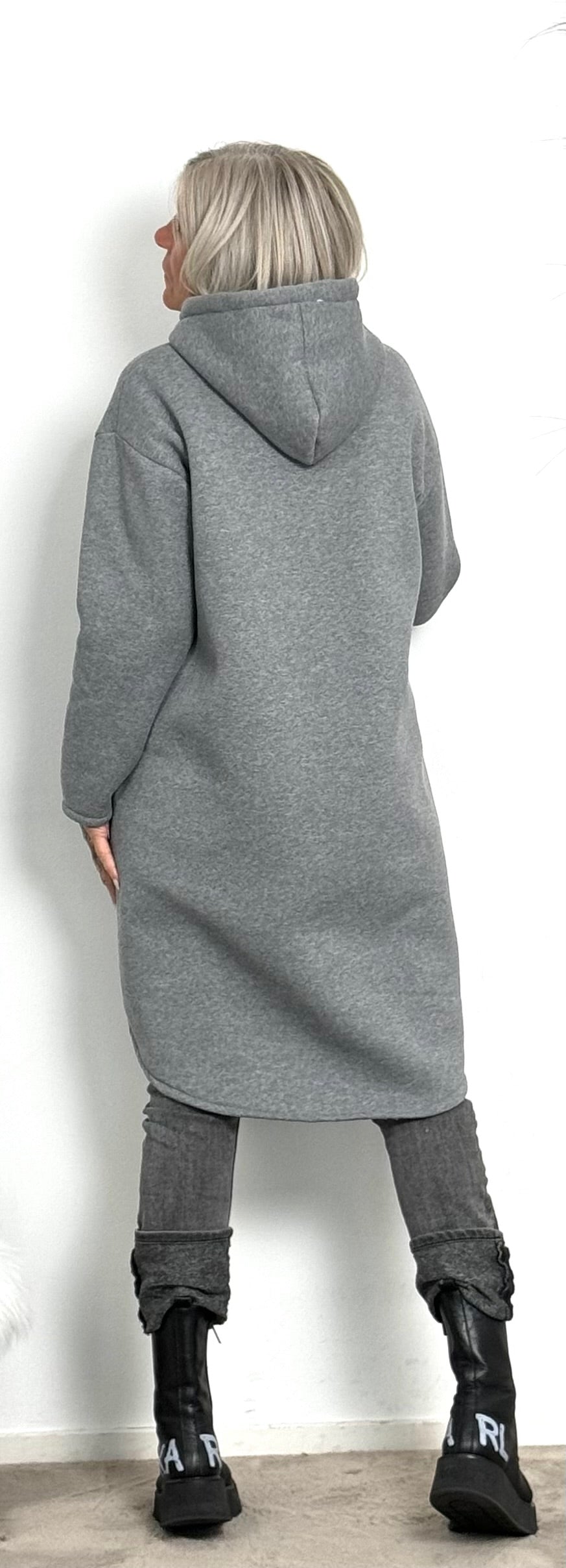 Long Hoodie "Bevor du fragst NEIN" - grau