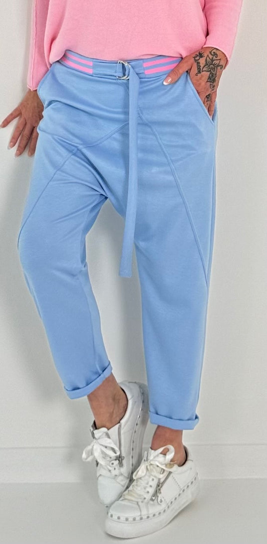 Baggy pants with two-tone waistband model "Spring Time" - baby blue