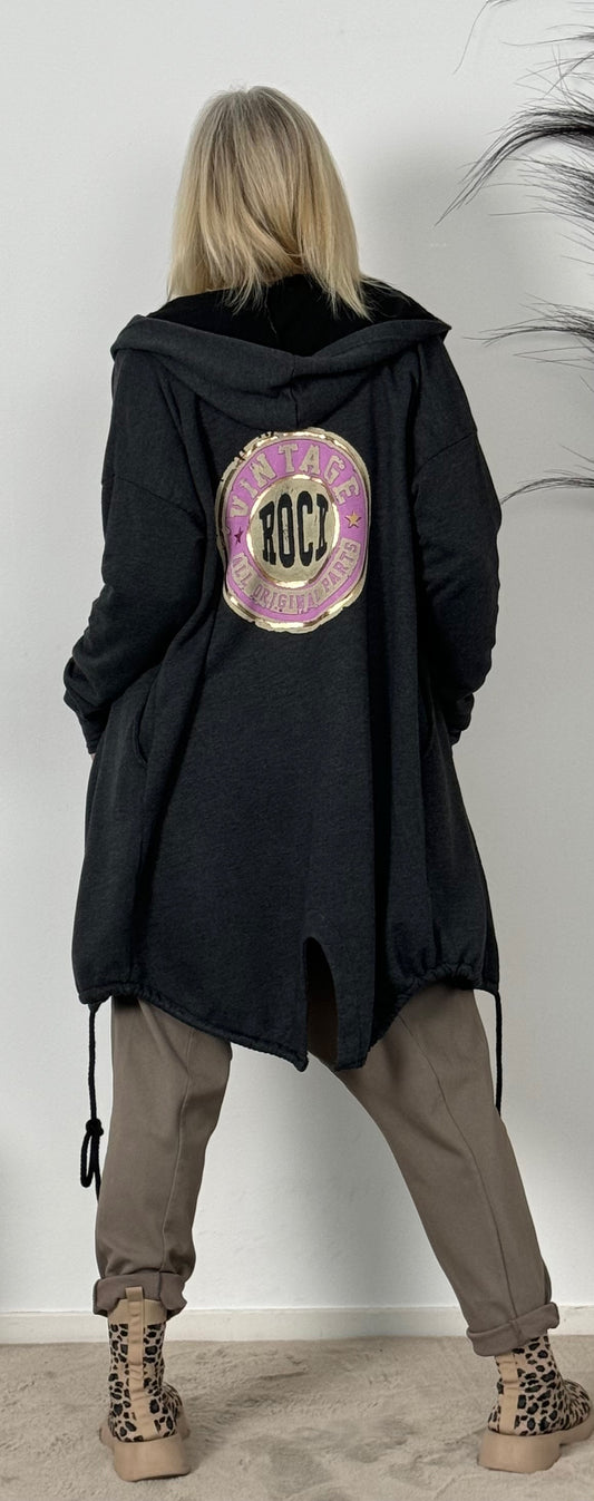 Sweatshirt Mantel mit Kapuze "Vintage" - used-schwarz