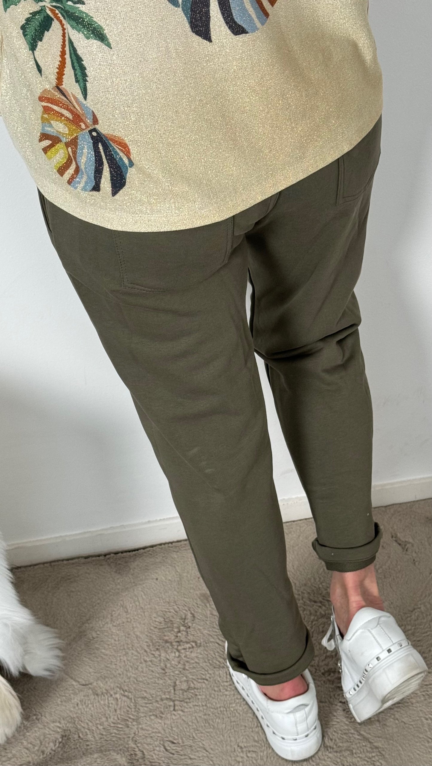 Sweatshirt pants with satin ribbons "Lena" - khaki