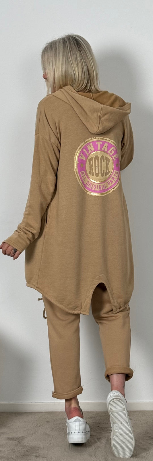 Sweatshirt Mantel mit Kapuze "Vintage" - camel