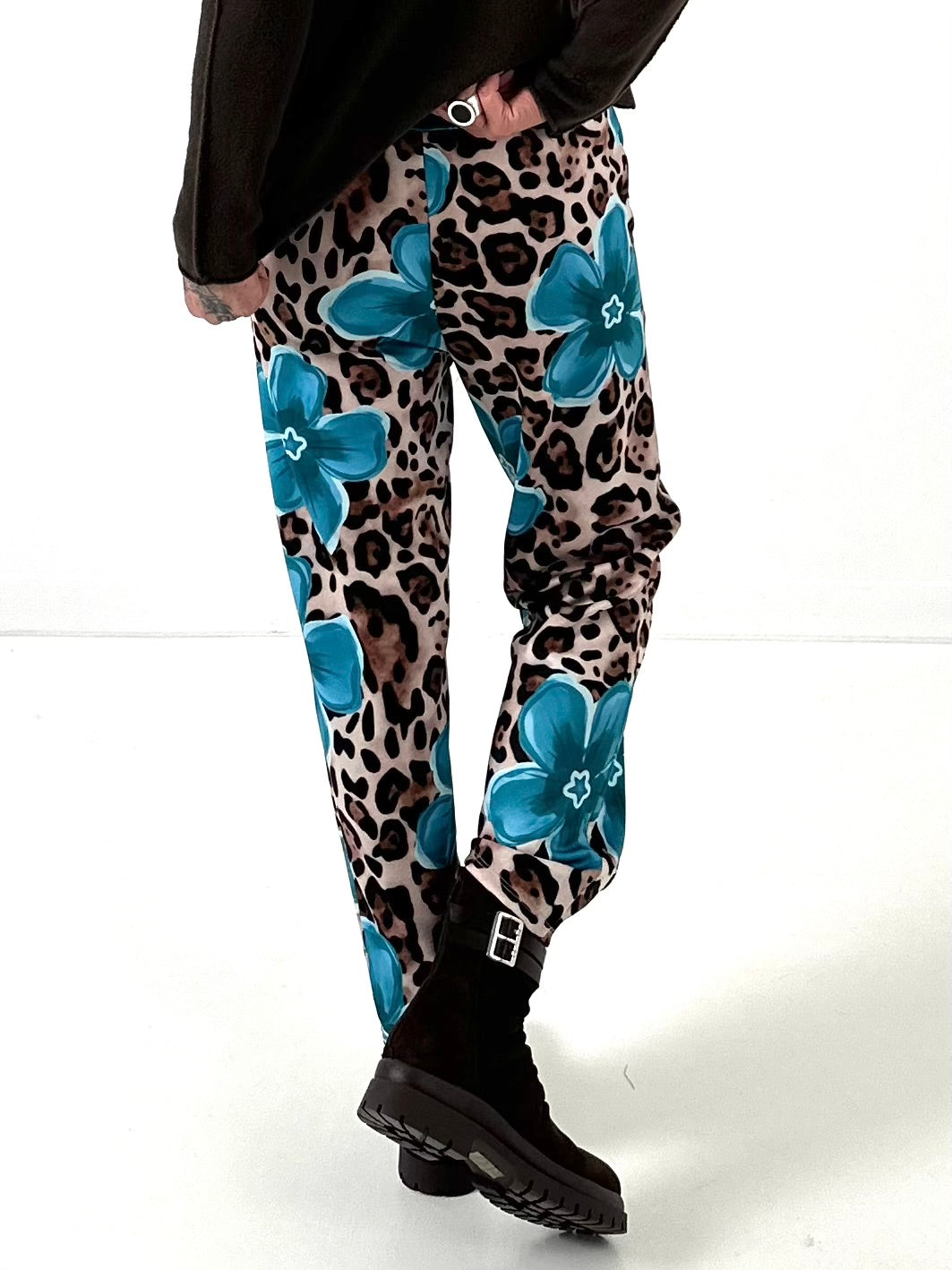 Pants model "Wild Blossom" - turquoise-multicolored