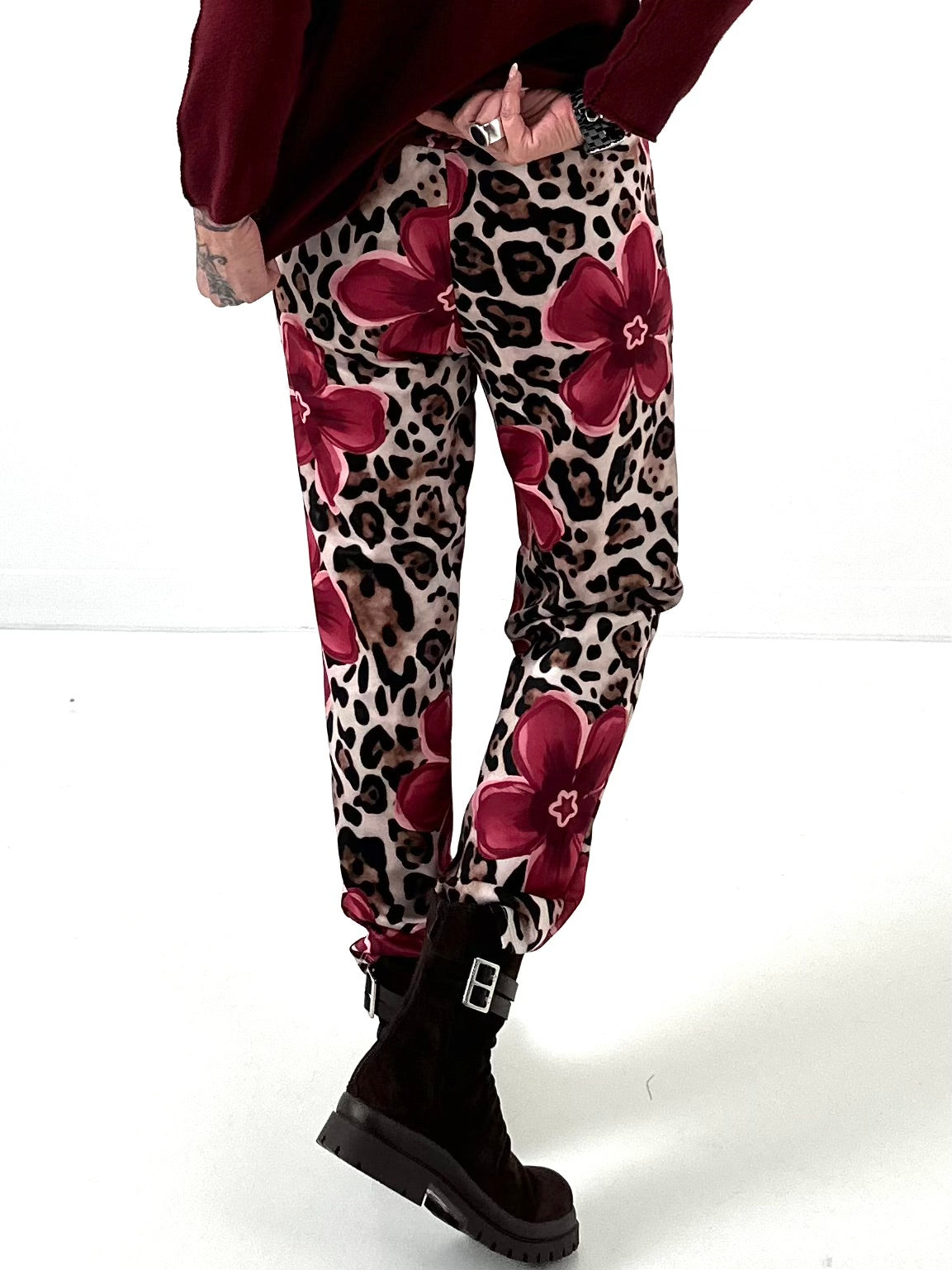 Pants model "Wild Blossom" - burgundy-multicolored