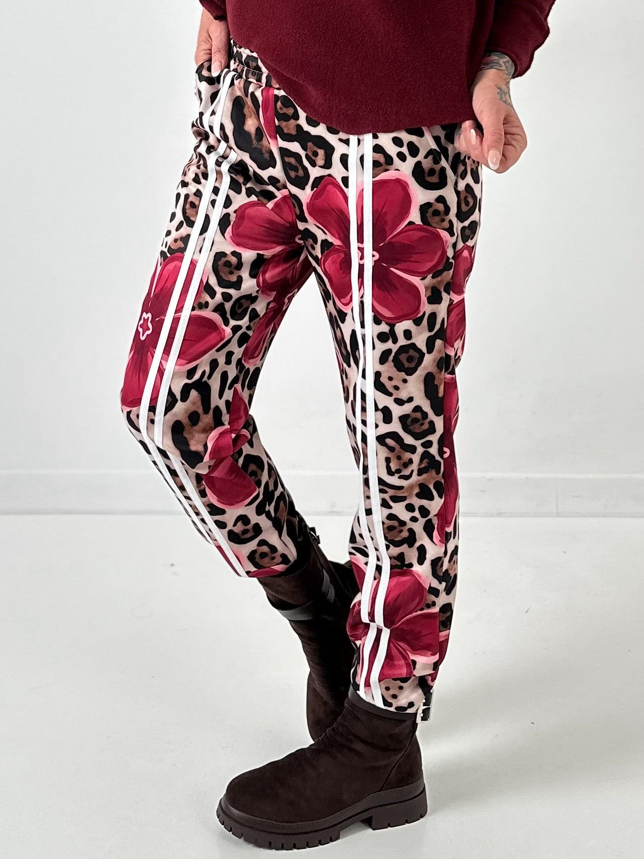 Pants model "Wild Blossom" - burgundy-multicolored