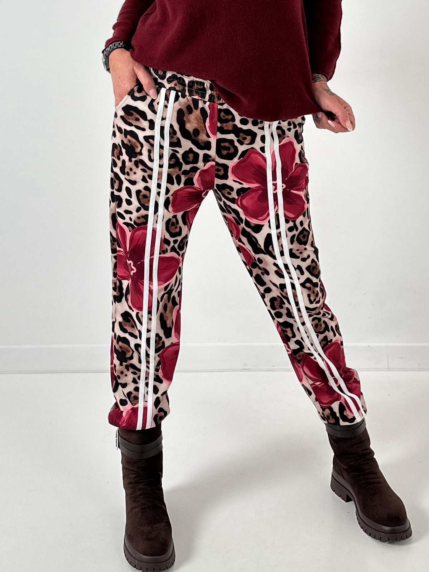 Pants model "Wild Blossom" - burgundy-multicolored