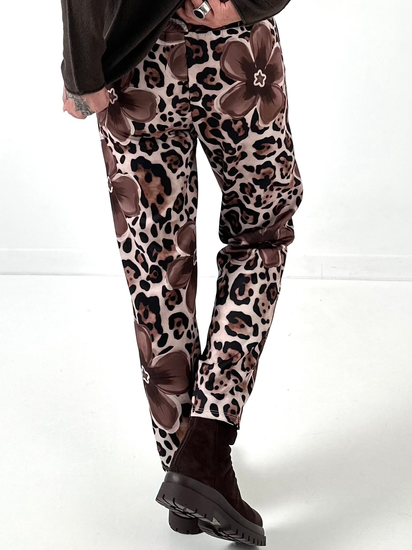 Pants model "Wild Blossom" - chocolate-multicolored
