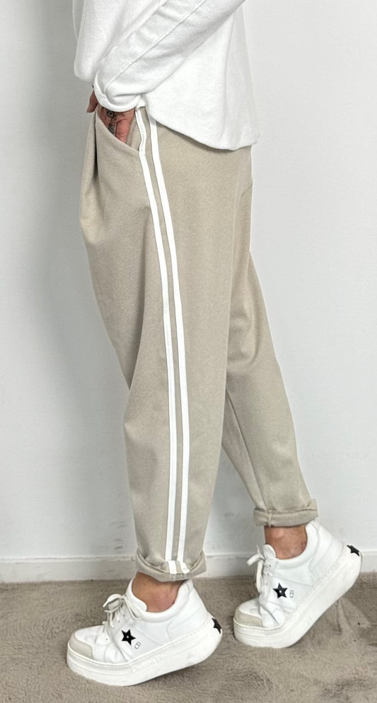 Baggy pants with side stripes "Rony" - beige (delivery date approx. October 8, 2024)