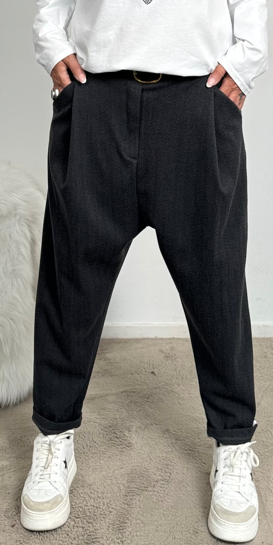 Baggy pants with side stripes "Rony" - anthracite (delivery date approx. October 8, 2024)