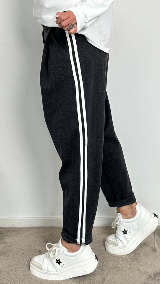 Baggy pants with side stripes "Rony" - anthracite