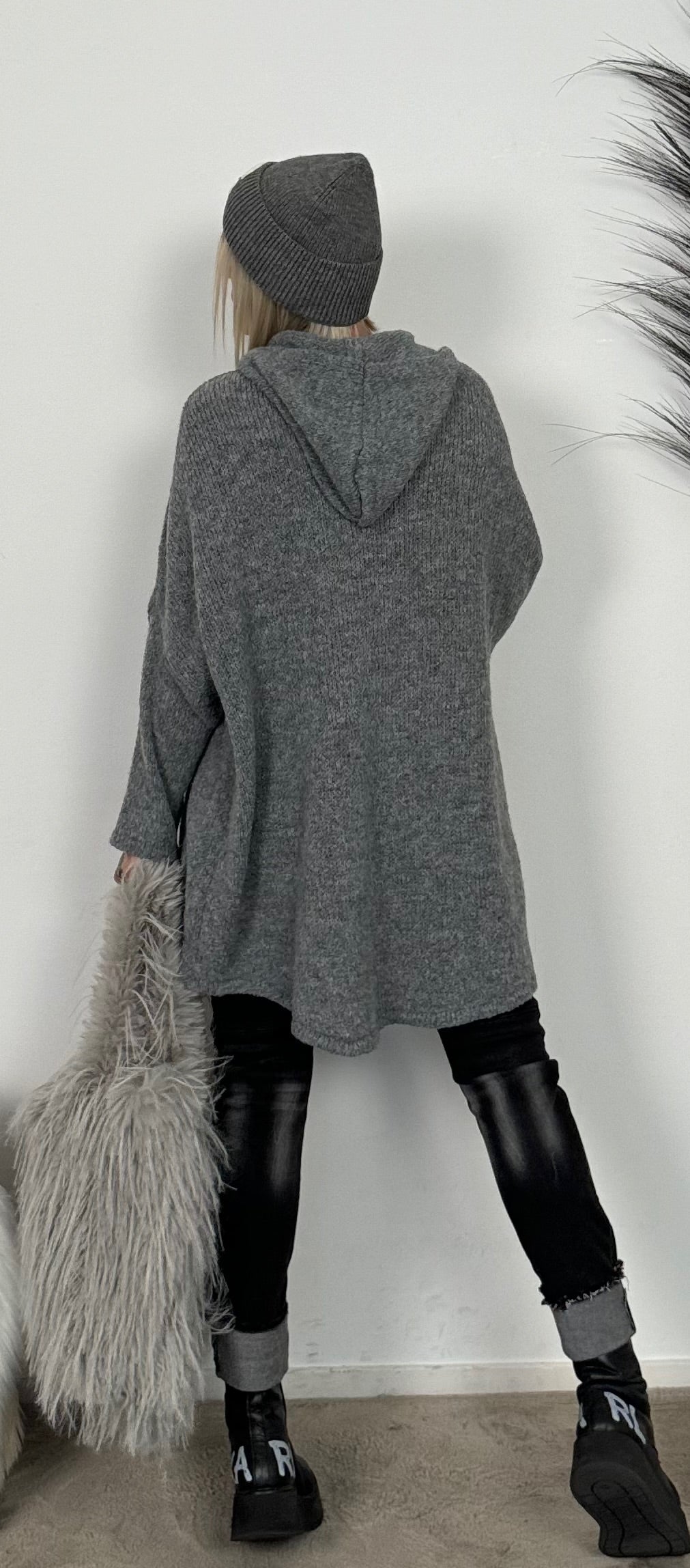 Oversized Strick Hoodie "Olivia" - grau