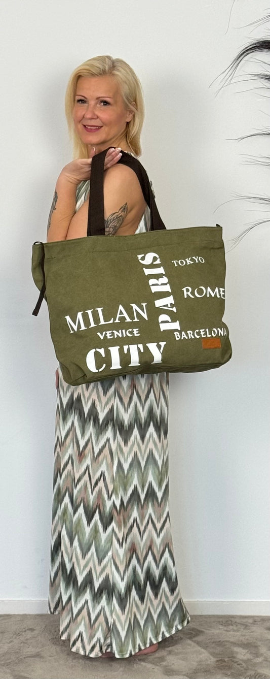 Shopper mit Reißverschluss "Milano" - khaki