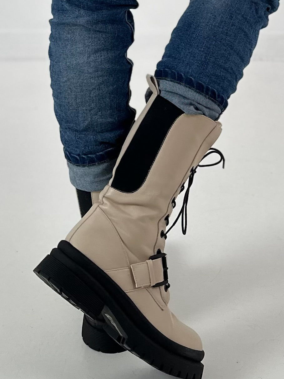 Bootie model "Buckle Down" - beige-black