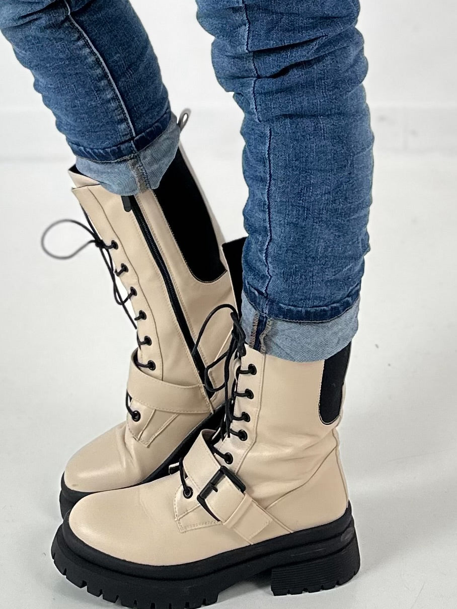 Bootie model "Buckle Down" - beige-black