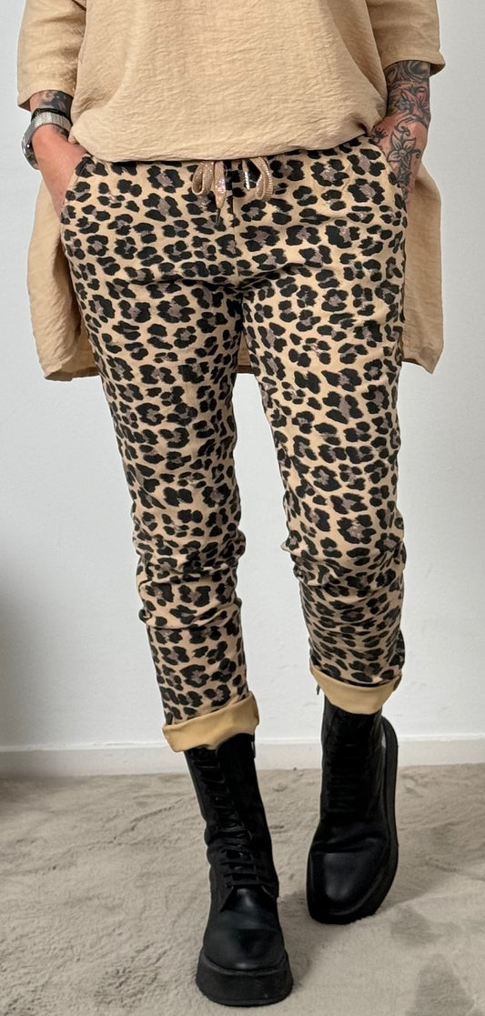 Broek in Leo-print "Viola" - camel