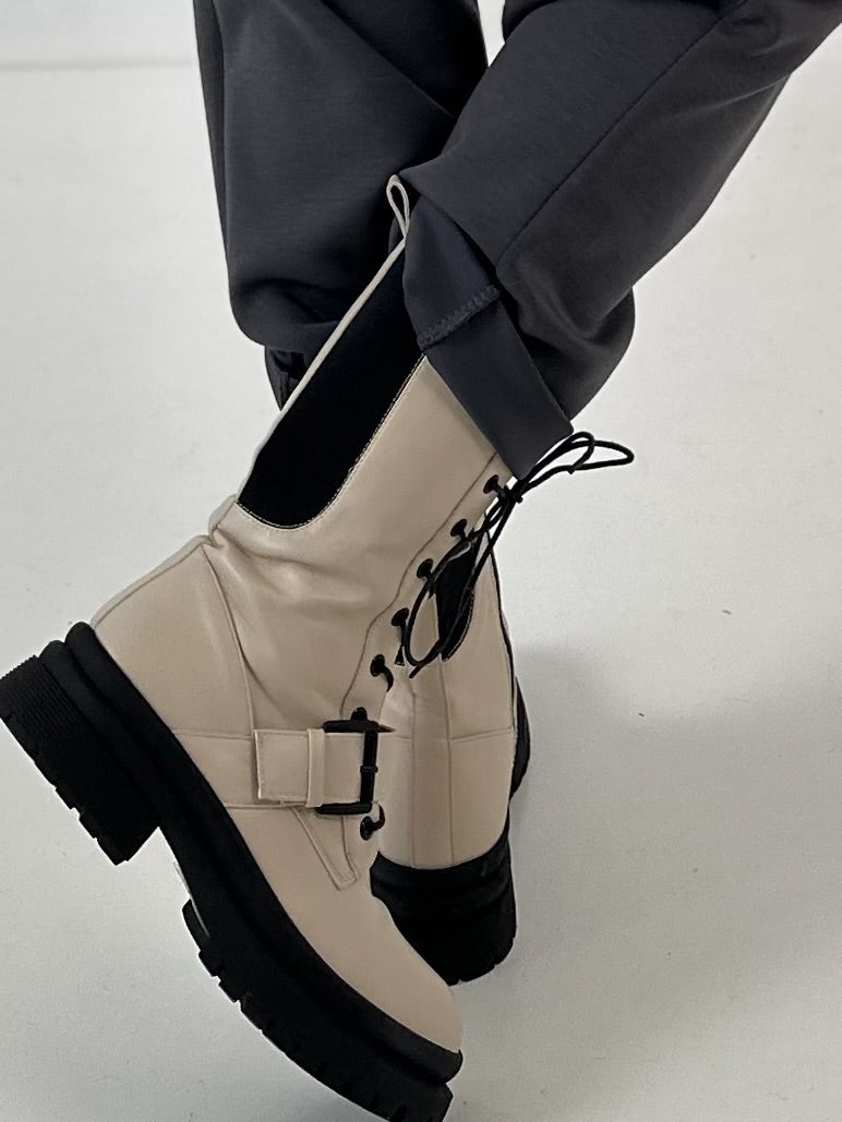 Bootie model "Buckle Down" - beige-black