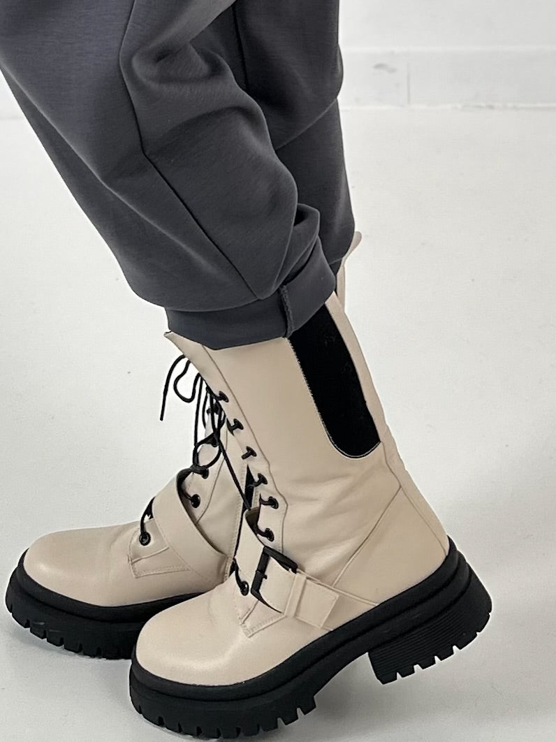 Bootie model "Buckle Down" - beige-black