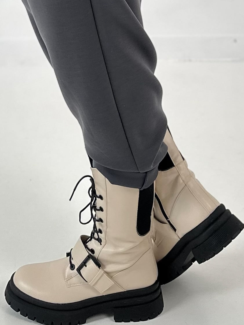 Bootie model "Buckle Down" - beige-black