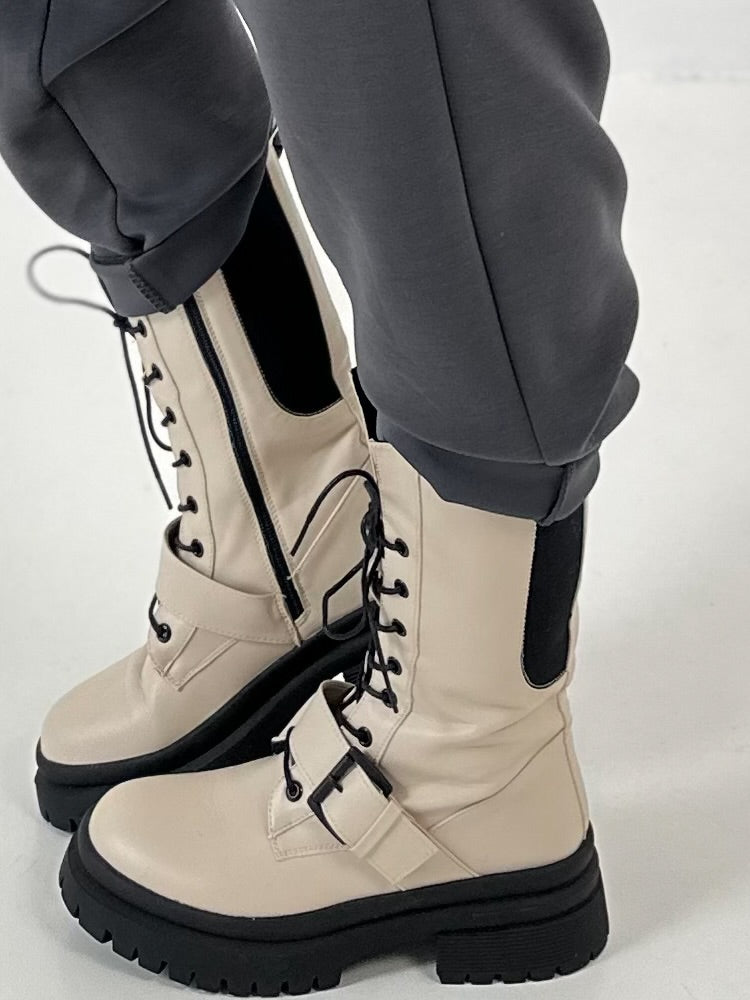 Bootie model "Buckle Down" - beige-black