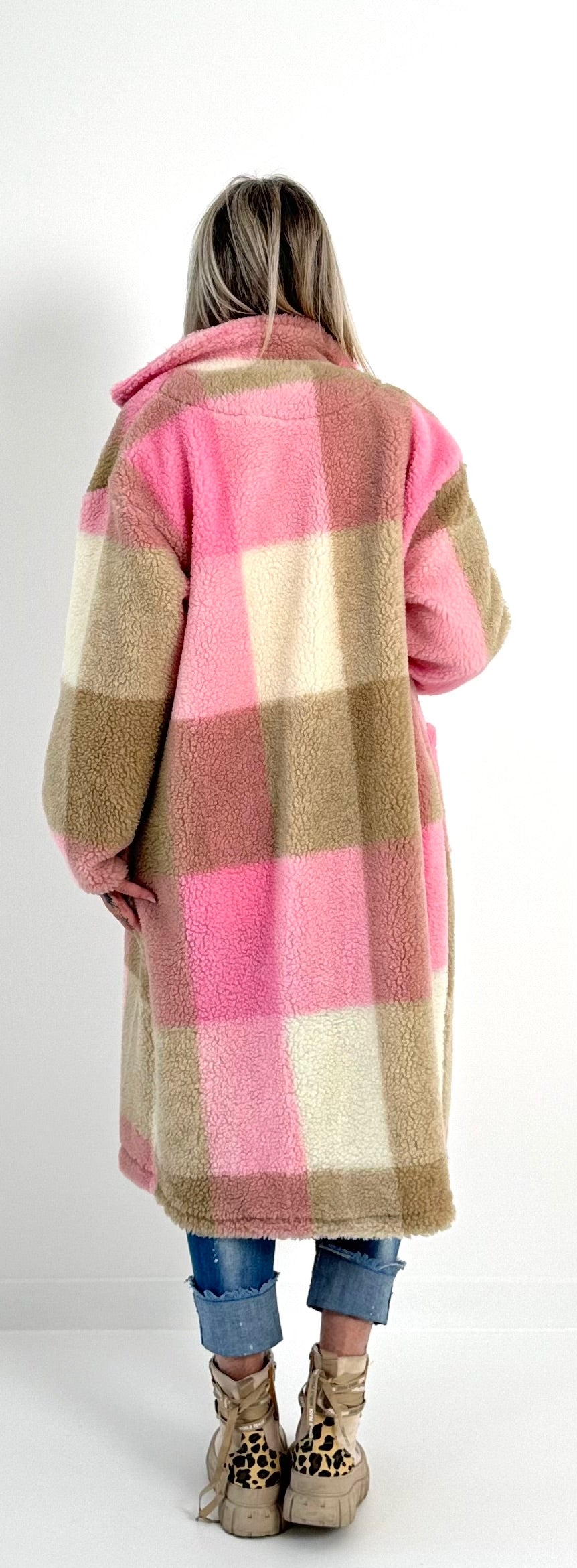 Teddy coat model "Coco" - pink-checked