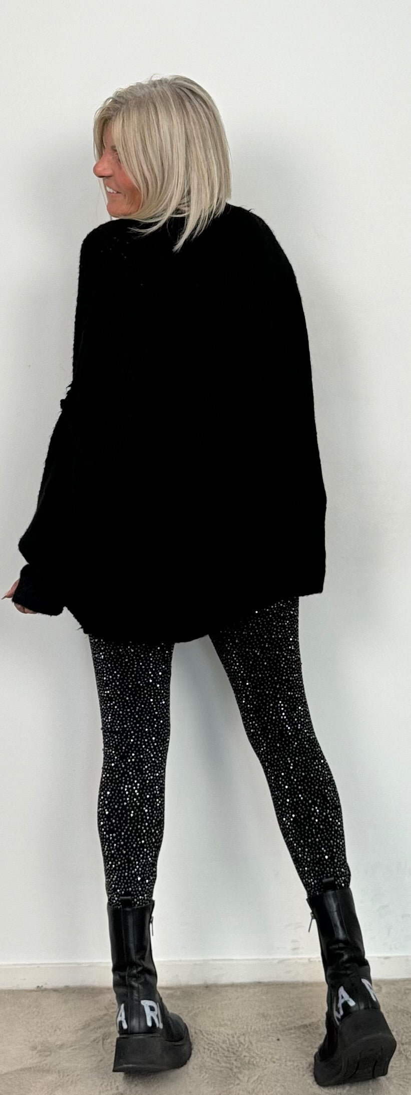 Leggings with glitter stones "Aury" - black