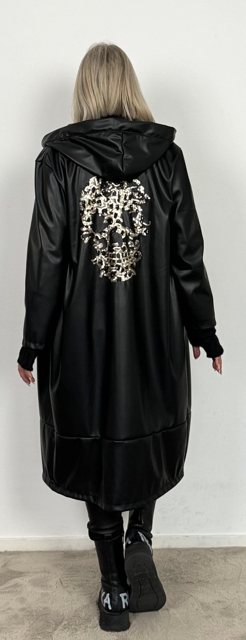 imitation leather coat "Skull" - black