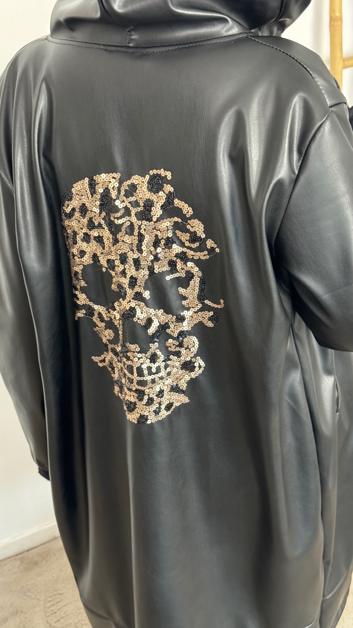 imitation leather coat "Skull" - black