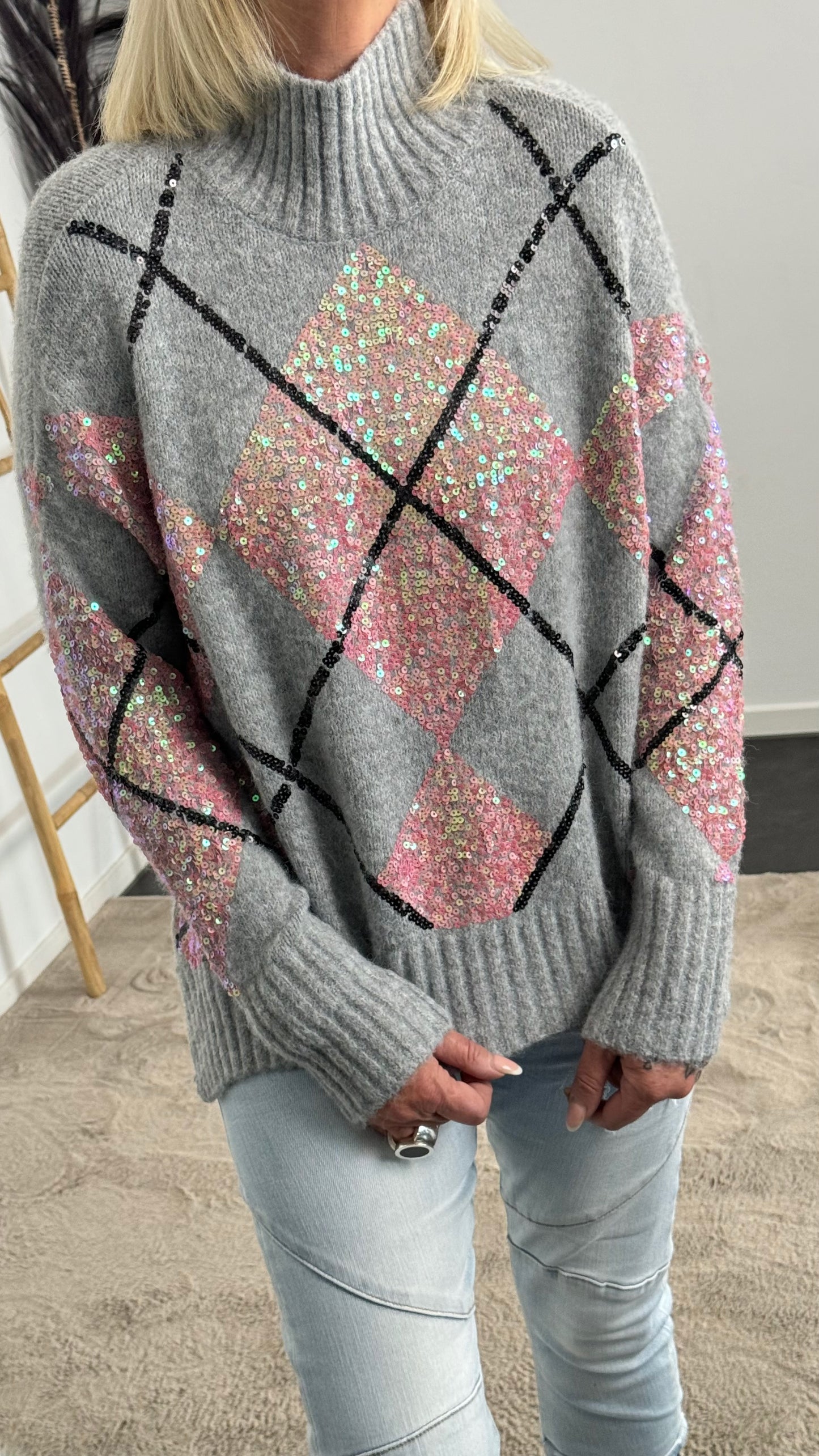 Pullover "Bina" - grau-rosa