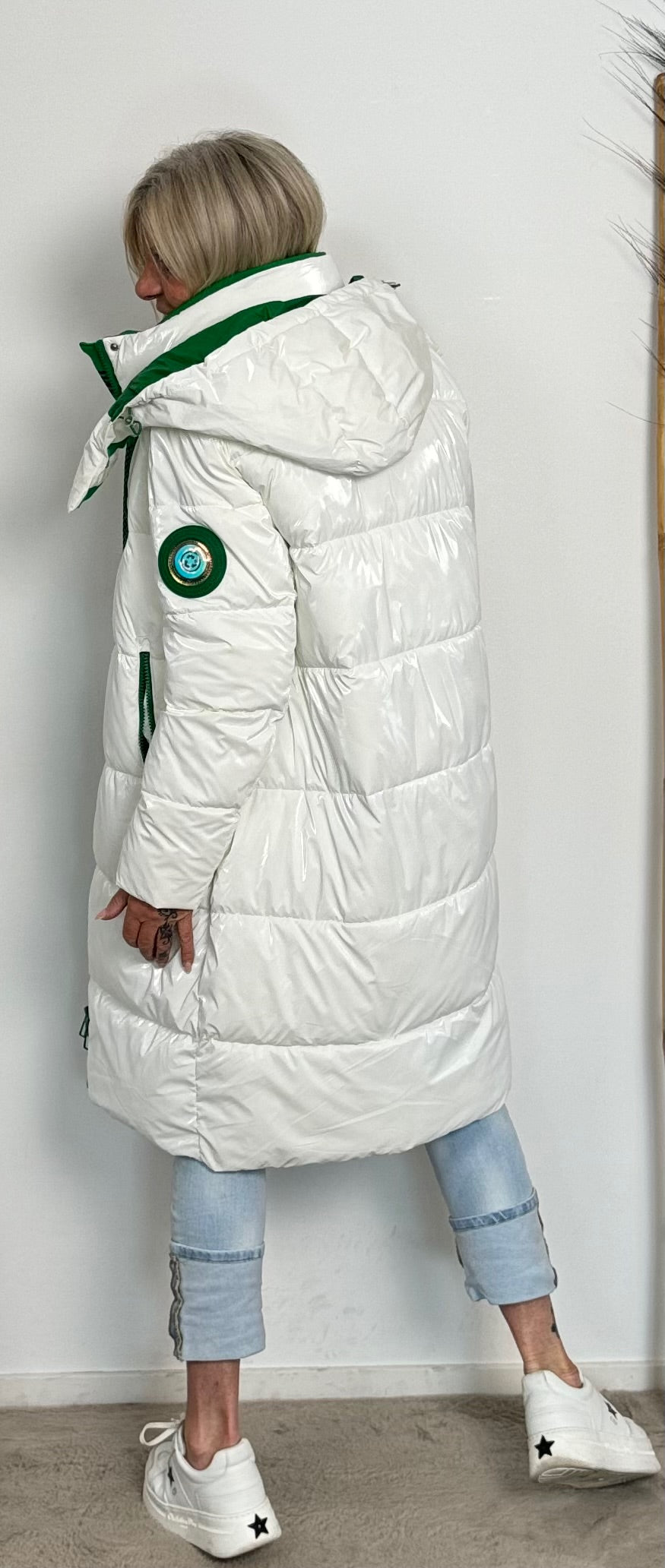 Quilted coat "Snow" - white-green