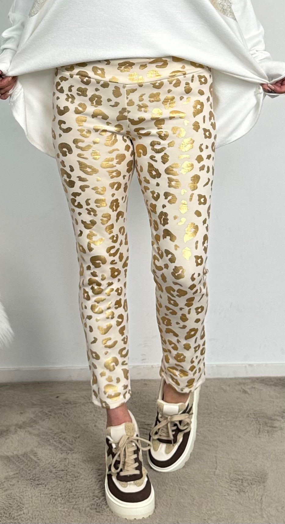 Warme legging "Coco" - ecru-goud