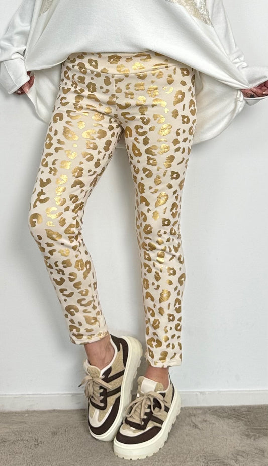 Warm leggings "Coco" - ecru-gold