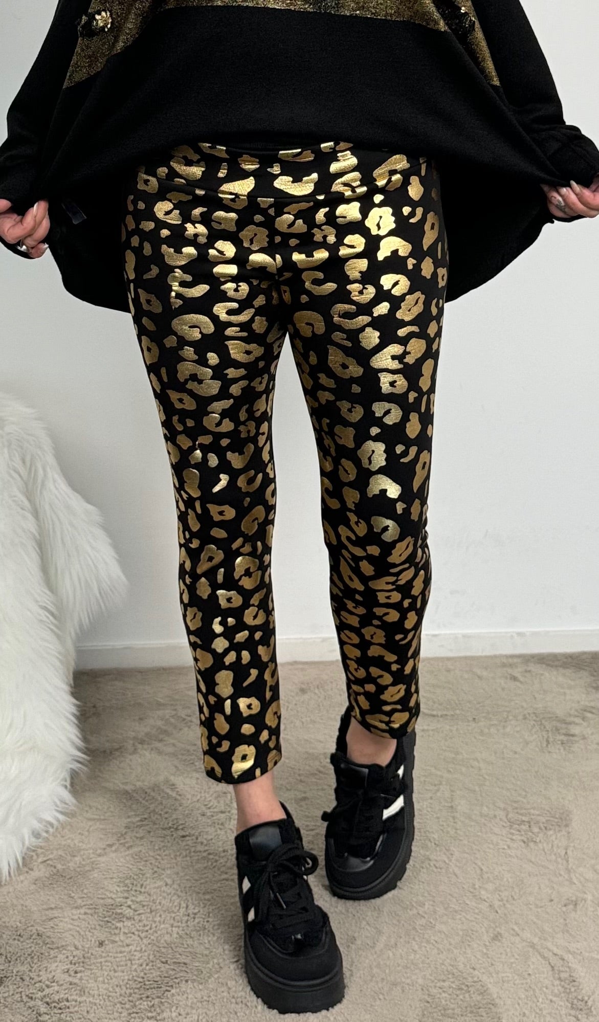 Warme legging "Coco" - zwart en goud