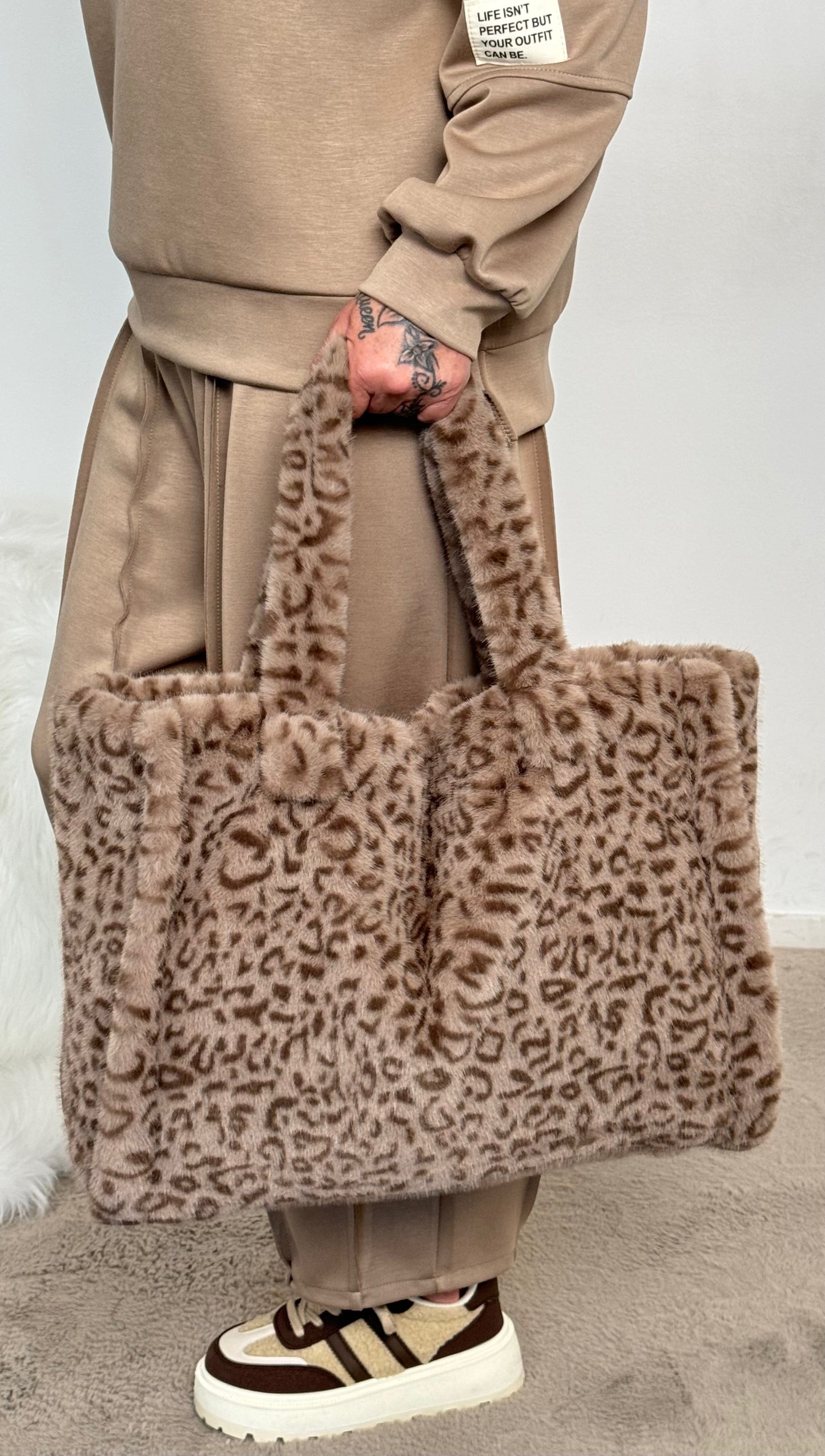 Felltasche "London" - taupe-leo