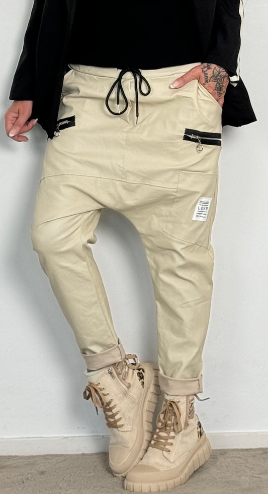 Imitation leather baggy pants "Dela" - beige