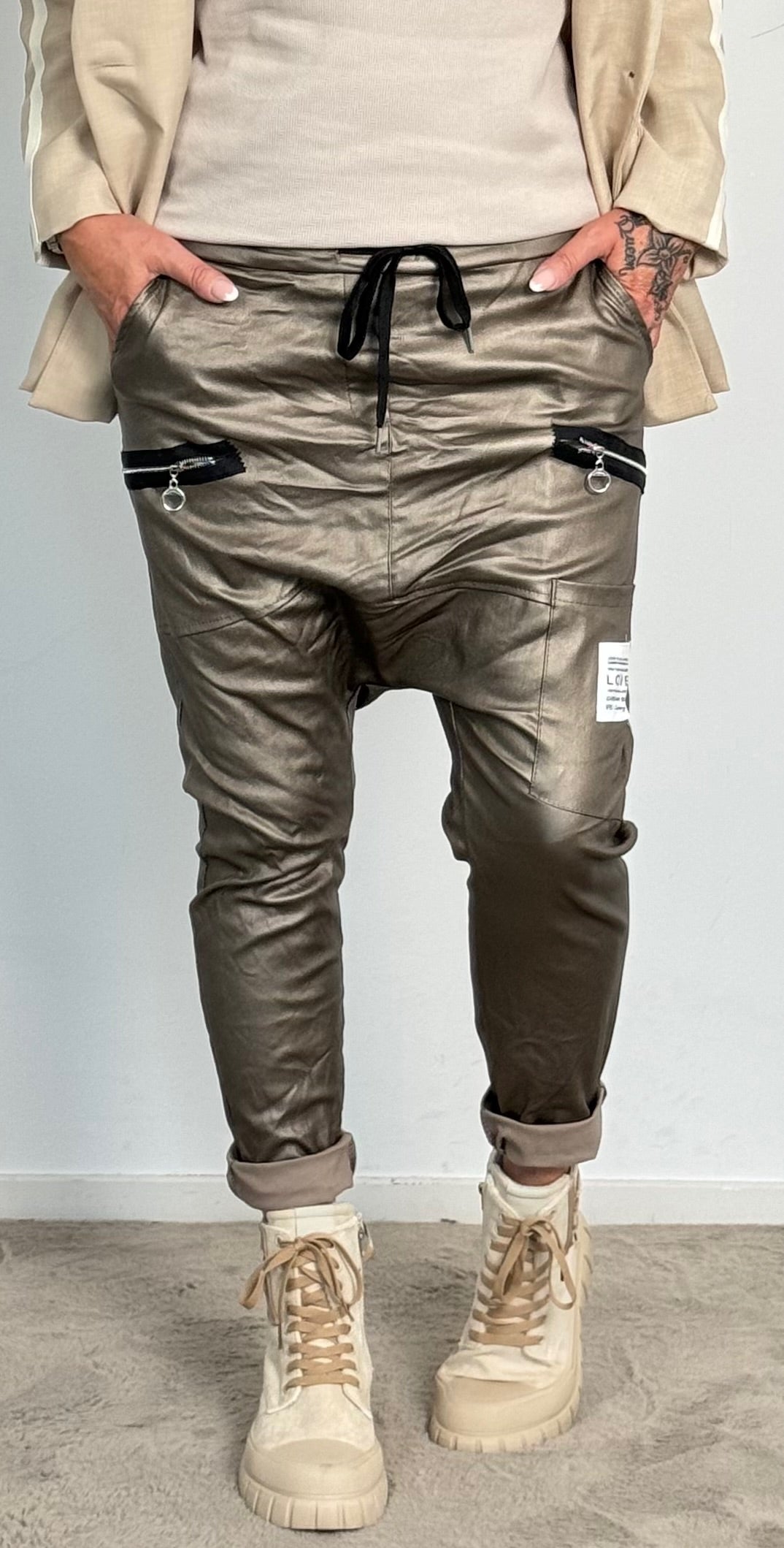 Imitation leather baggy pants "Dela" - bronze