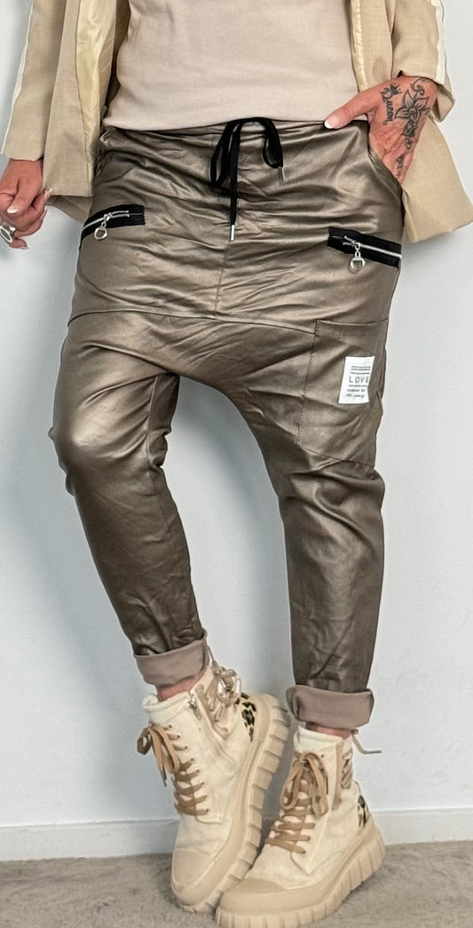 Imitation leather baggy pants "Dela" - bronze