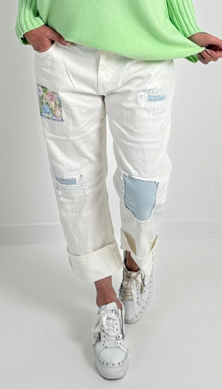 Culottejeans model "Flower" - wit